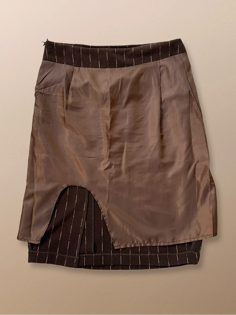 Grayan Women’s Pencil Skirt Size 42 US 10/12 Brown Yellow Striped